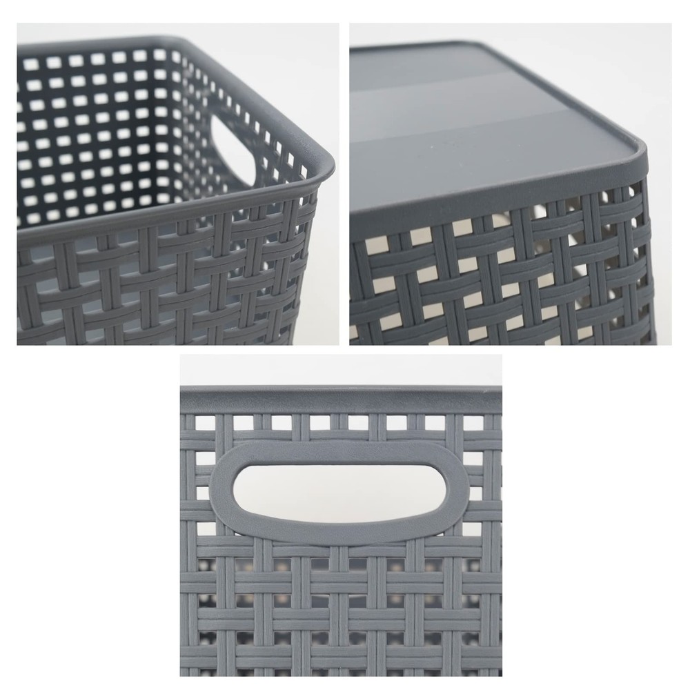 4-Pack Plastic Storage Basket, Gray Organizer Bin