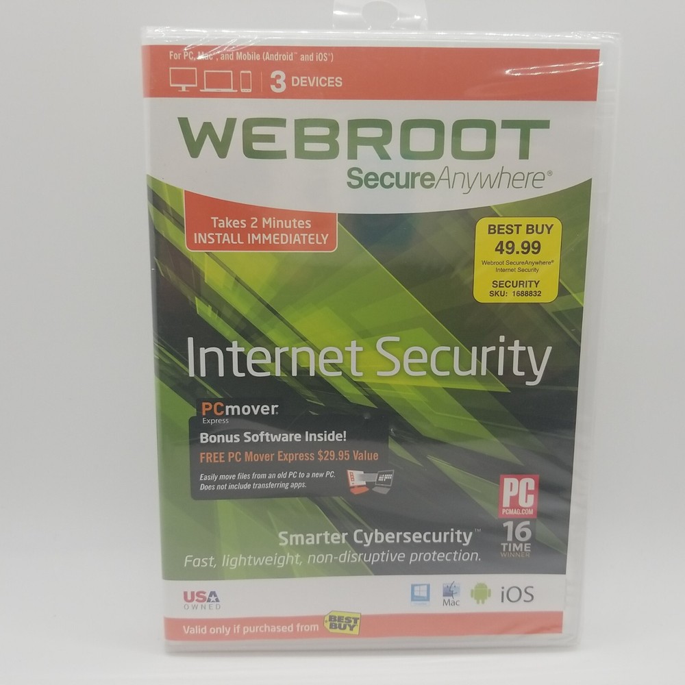 Webroot Secure Anywhere~for PC/Mac/Mobile (Android & iOS)~3 Devices Internet Sec