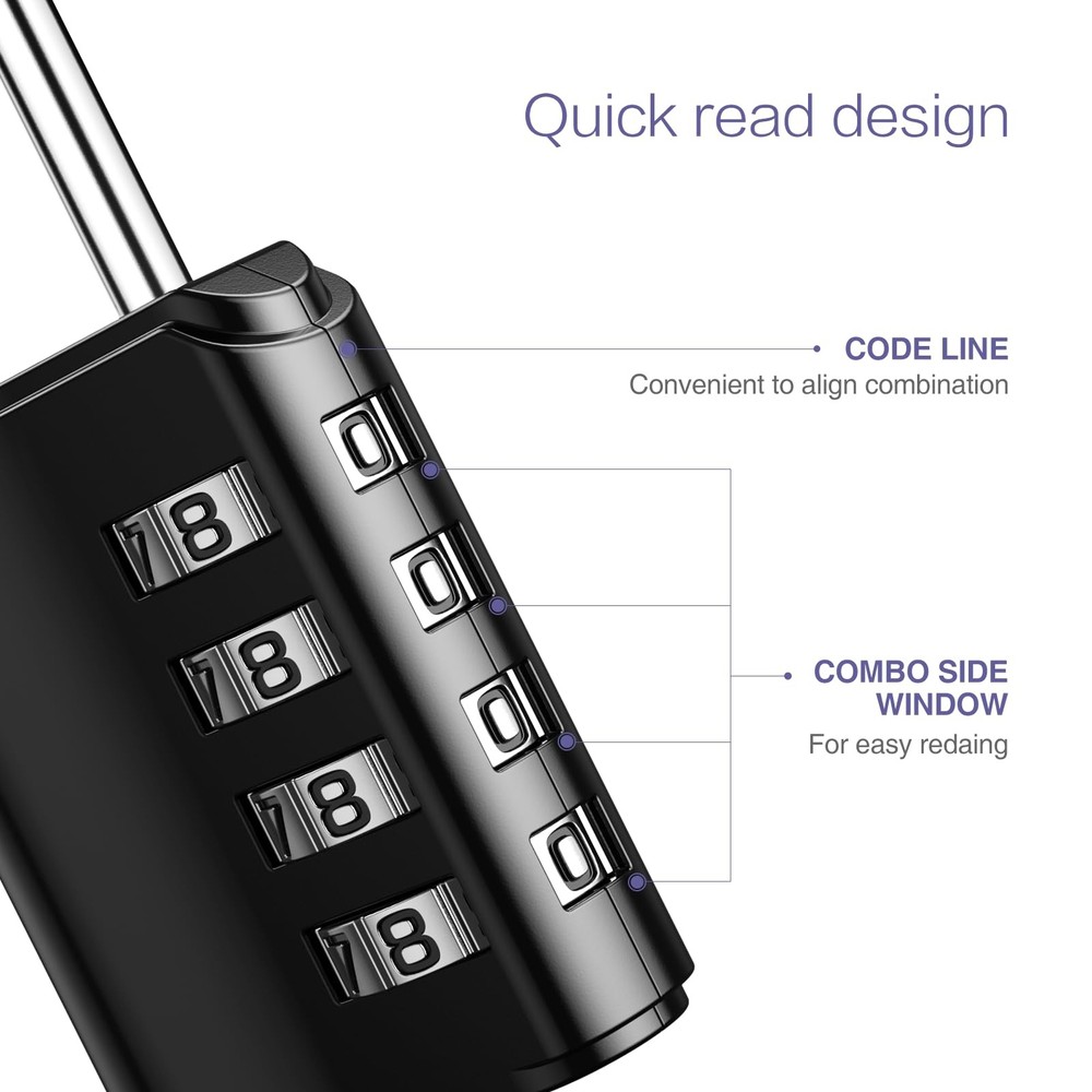 2 Pack Combination Padlock, Gate Lock with Key, 4 Digit Zinc Alloy Combinatio...