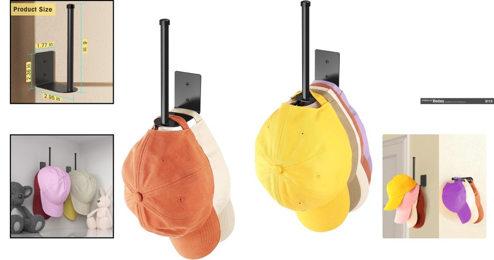 Versatile 2 Pack Baseball Cap Holders – Strong Adhesive and Wall Drill Options