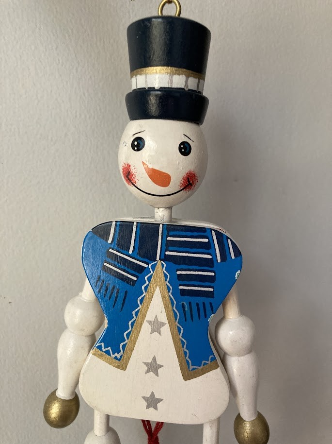 Vintage Snowman Pull String Wood Jumping Jack Toy
