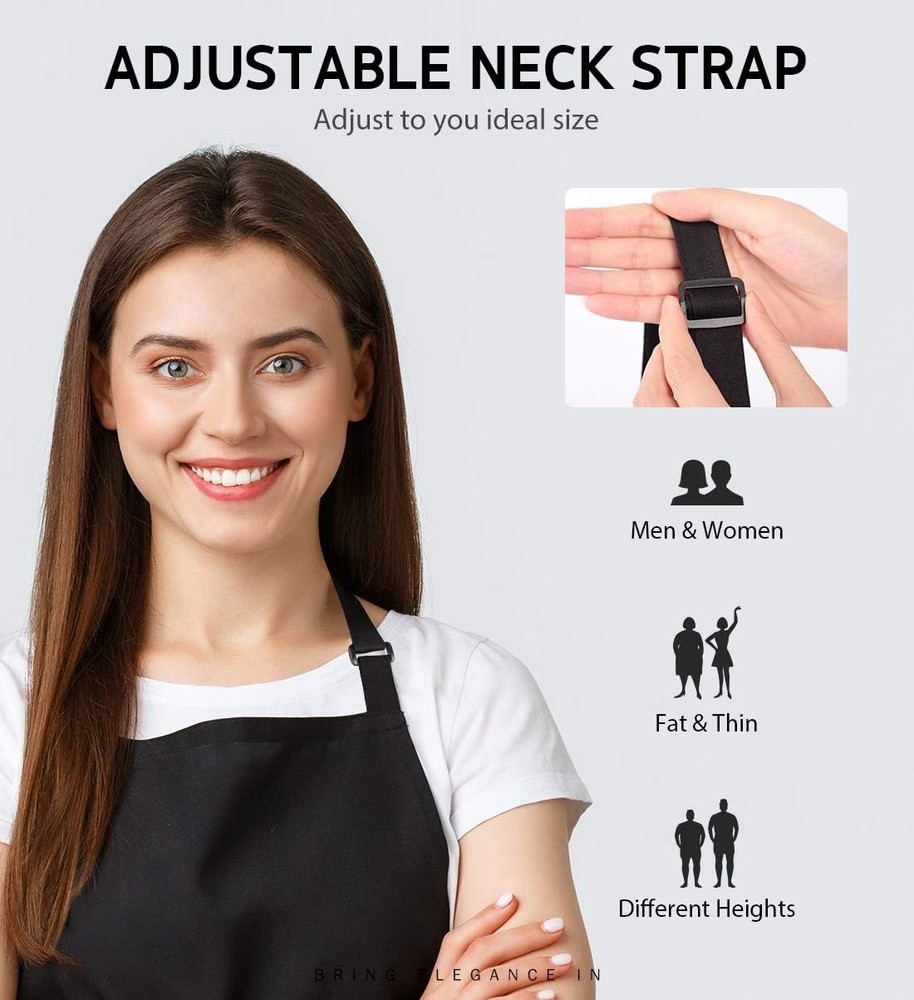 Syntus 2 Pack Adjustable Bib Apron Waterdrop Resistant with 2 Basic Black