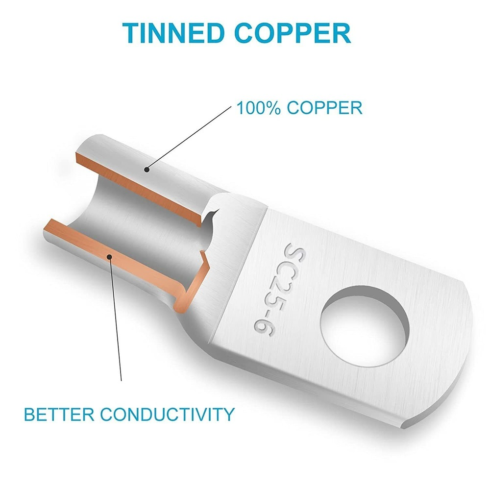 140PCS Copper Lugs Ring Terminals Bare Battery Welding Crimp Wire Connectors Kit