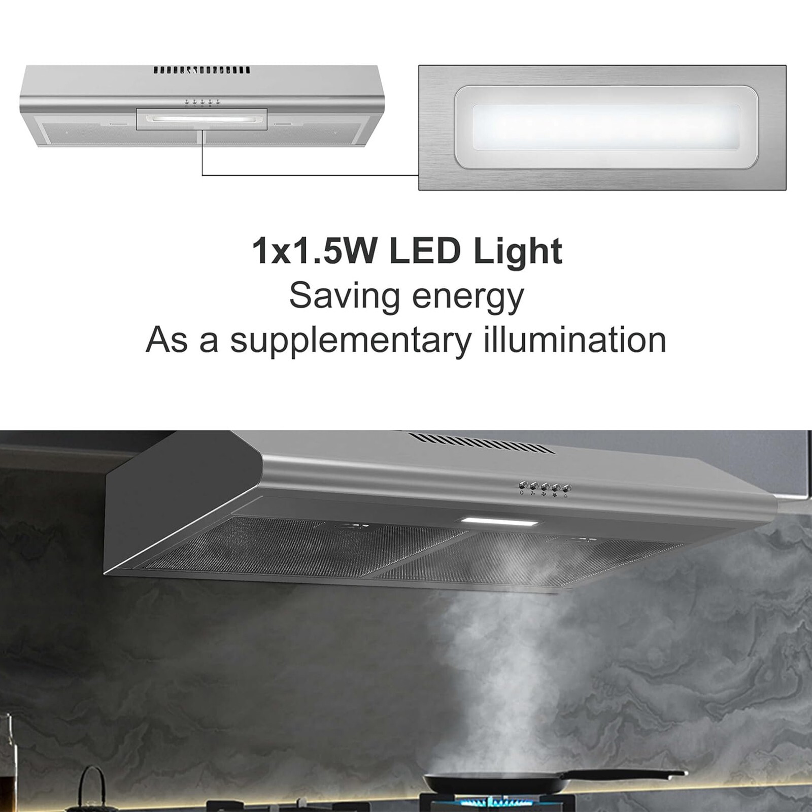 30 inch Under Cabinet Range Hood Ducted/Ductless Stainless Steel 3-Speed Vent