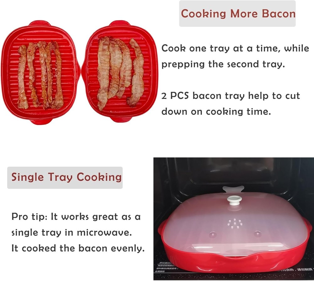 Microwave Easy Bacon Maker, 2Pcs Microwavable Grill Tray