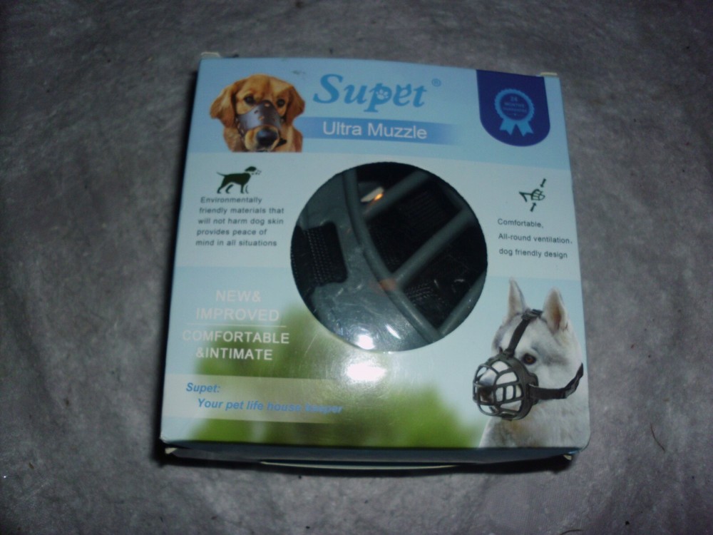 SUPET Ultra Rubber Dog Muzzle, medium, GRAY, new