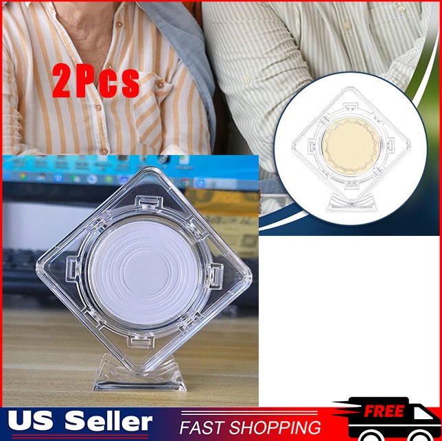 2Pcs 3D 40 mm Coin Display Case Stand Rotatable Floating Coin Capsules Protector