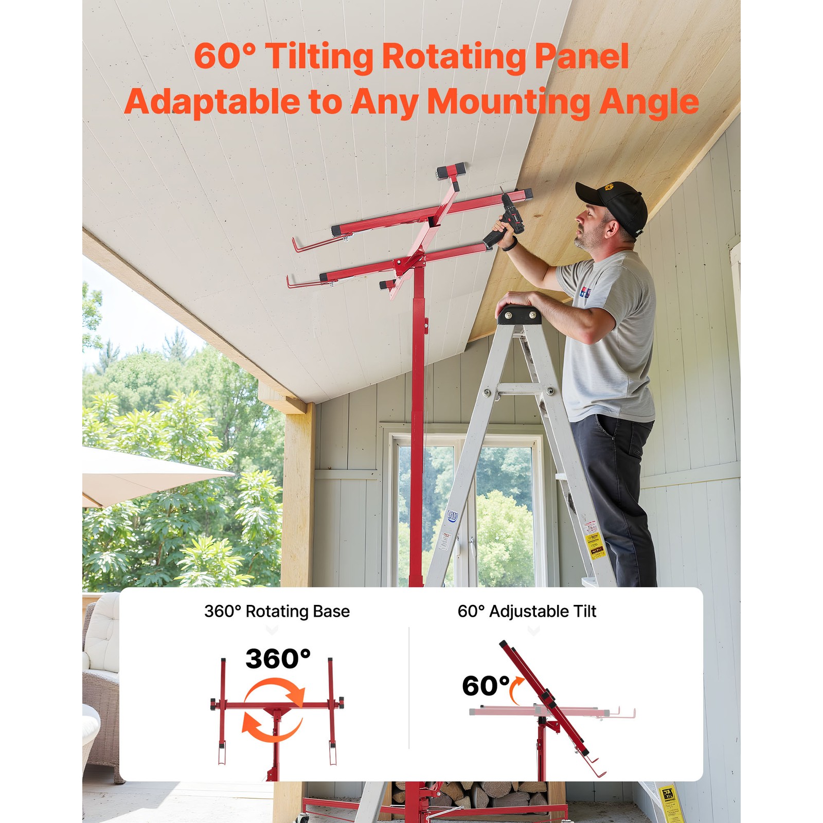 Uimoso 11ft Drywall Lifter Hoist 150 lbs Capacity Adjustable Arm Locking Wheels