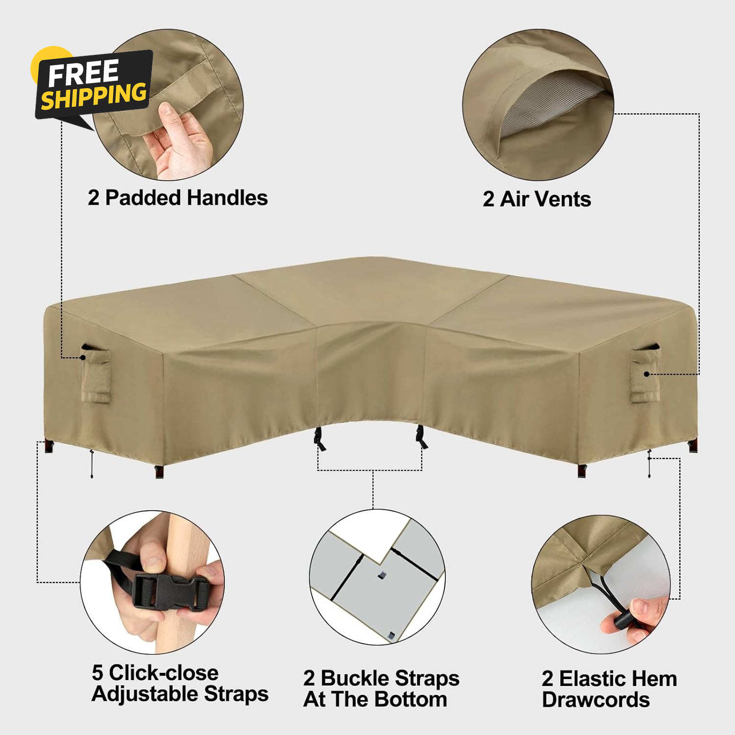 Outdoor Sectional Sofa Cover Waterproof V Shaped Patio Furniture Covers for Deck