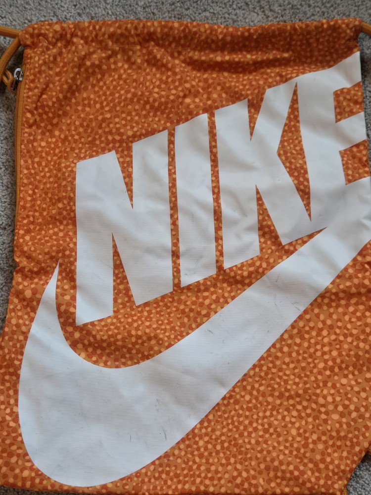 NIKE Orange Drawstring Cinch Bag With Side Zip Pocket