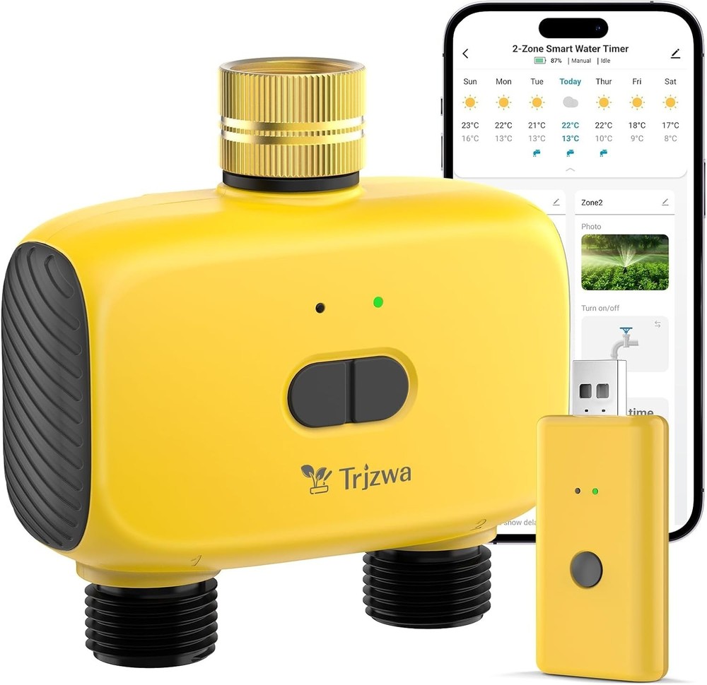 Automatic WiFi Hose Timer - 2-Zone Water Controller for Lawn/Garden w/Delay