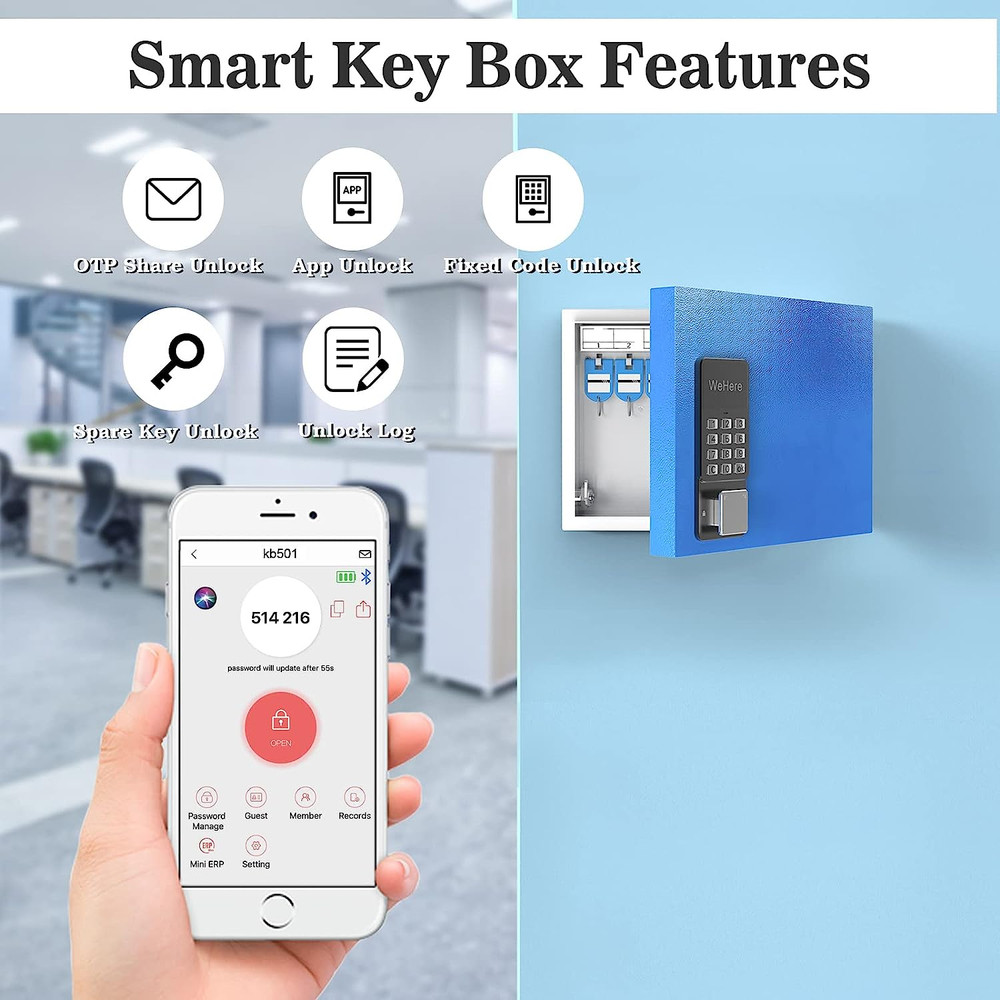 Smart 16-Key Lock Box with Bluetooth & Wi-Fi, Wall Mount Key Organizer