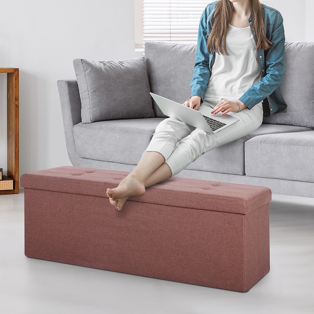 43" Folding Storage Ottoman Bench Footrest Storage Stools Home Decor Brown