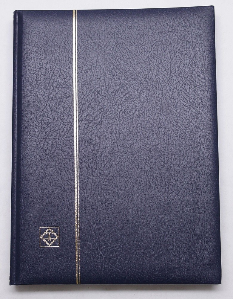 BLUE LEATHER 32 Page Stamp Stock Book, Black Pages, 9 Strips/Page - FREE SHIP