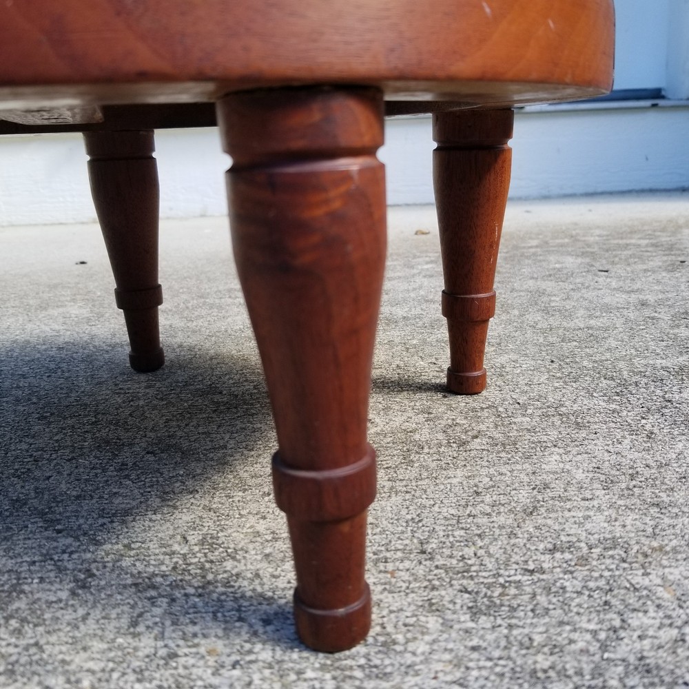 antique footstool SOLID WALNUT Ottoman foot stool needlepoint ESTATE SALE