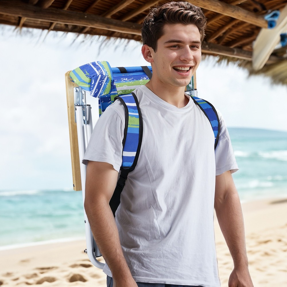 2pcs Folding Beach Chair 4 Position Portable Backpack Foldable Camping Chair