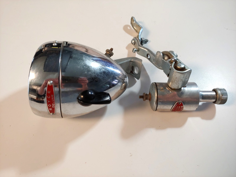 Vintage Royce Deluxe Bicycle Head Lamp With Mounting Bracket - UNTESTED