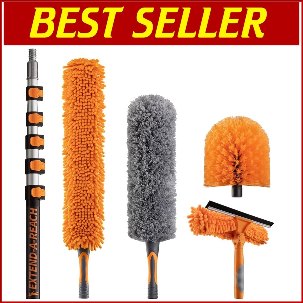30 Ft High Reach Duster Kit with 24 Ft Extendable Pole & Microfiber Attachmentst