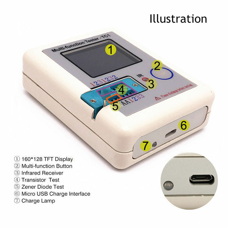 LCR-TC1 Pocket Multifunction Transistor Tester Full Color Graphics Display CS