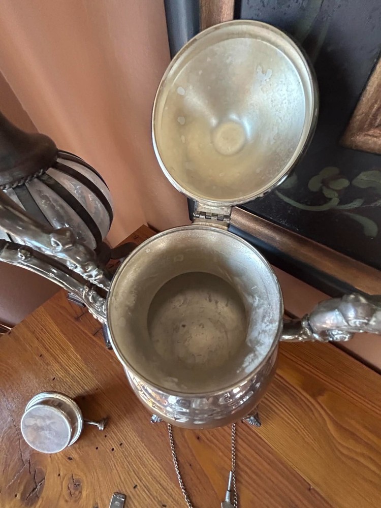 Vintage FB Rogers Silver Co. 2377 Plated Tilting Teapot With Stand Burner Footed