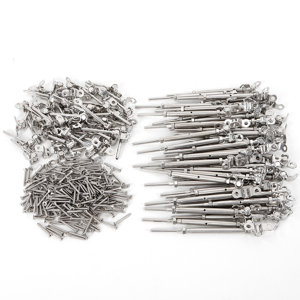 50 Pack T316 Stainless Steel Tensioner Set for 1/8" Cable Railing w/ Deck Toggle