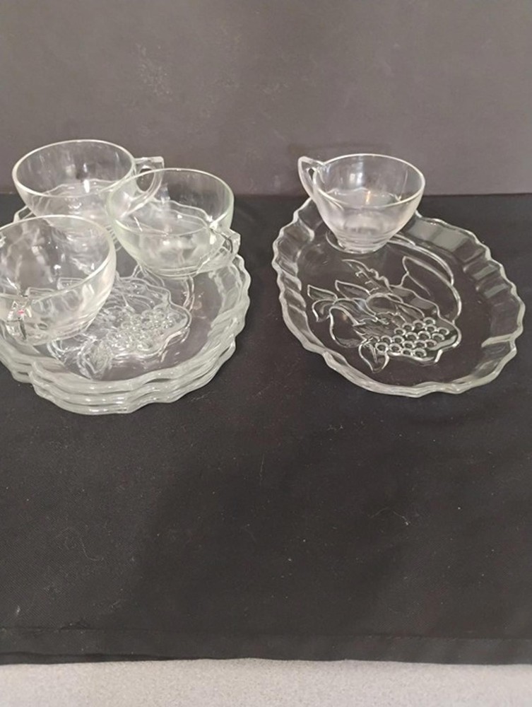 Vintage Indiana Glass Cornucopia Pattern 2 pc Snack Set, 4 sets total