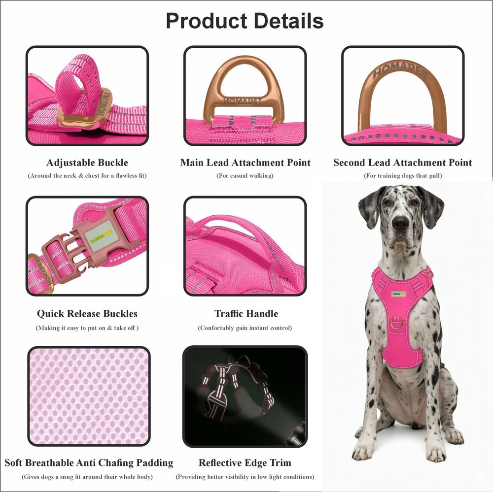 . No-Pull Dog Harness with Dual Leash Attachment Points, Soft Adjustable Padd...