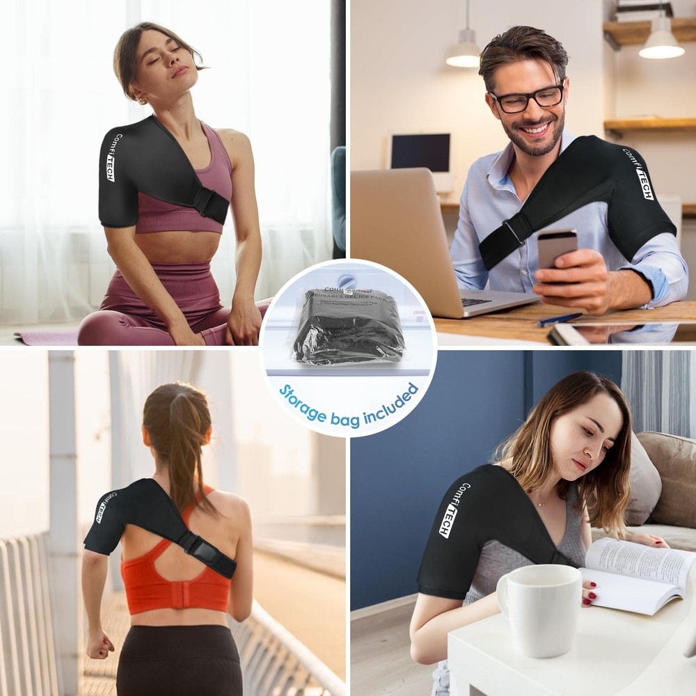 Comfitech Shoulder Ice Pack Wrap Sleeve for Better Putting On & Large, Black