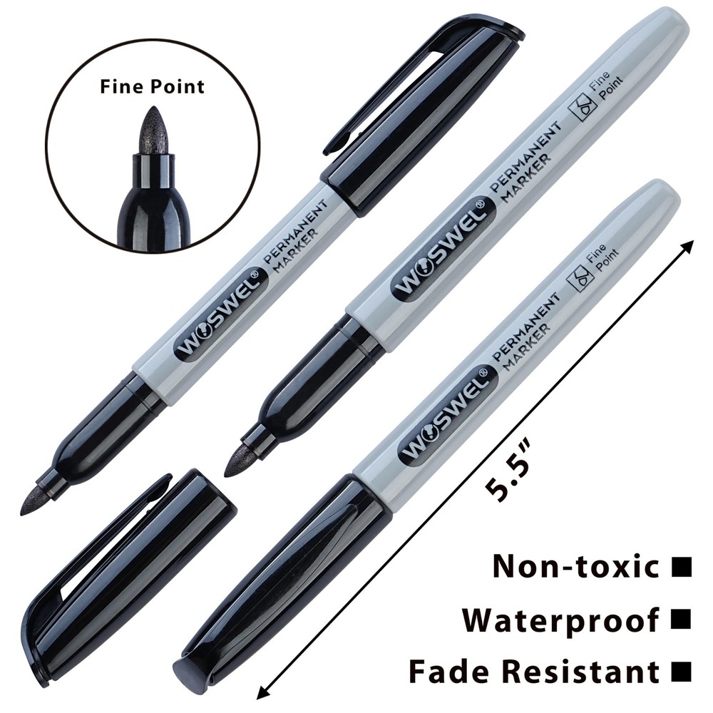 144 PCS Black Permanent Markers Fine Point Tip Bulk Quick Drying Smear Proof