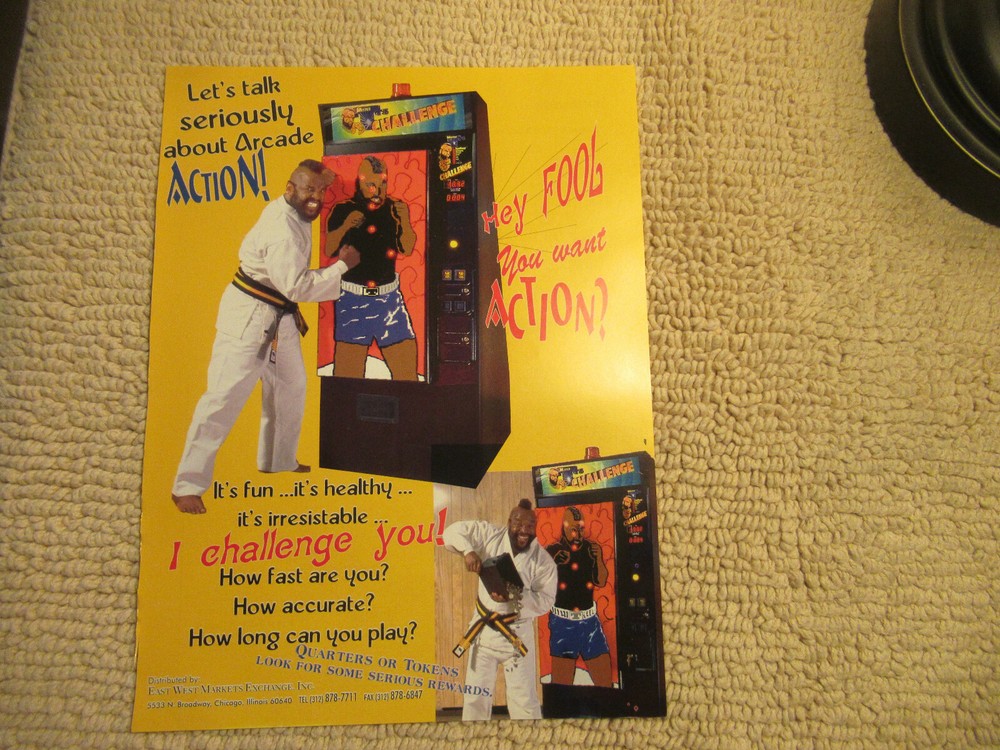original ad  11- 8 3/8'' mr t's challenge  ARCADE GAME FLYER