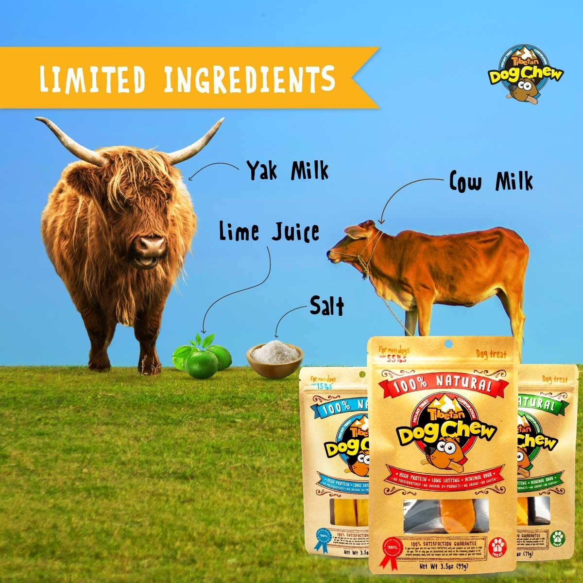 Bulk Pack-1lb(5 Pieces) Large Yak Chews for Aggressive Chewers- Tibetan Dog Chew