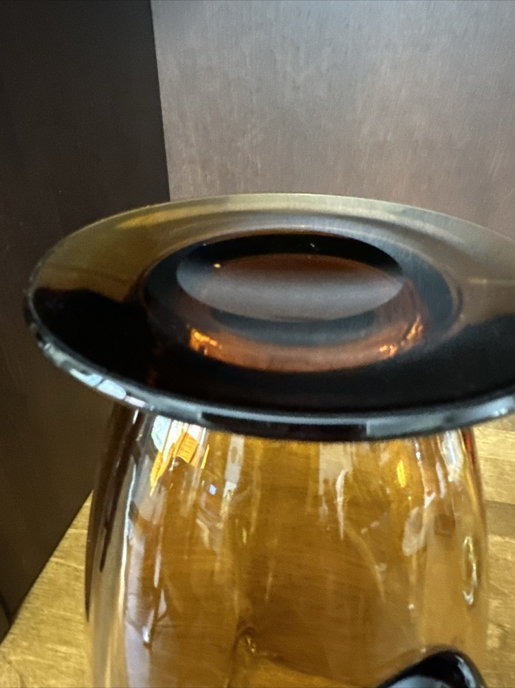 Glass Handled Pitcher Amber Honey Optic Panel 9.5”