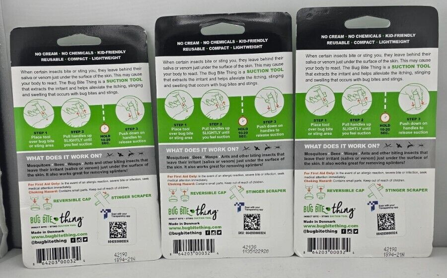 Bug Bite Thing Suction Tool ( 3 Pc ) made in Denmark