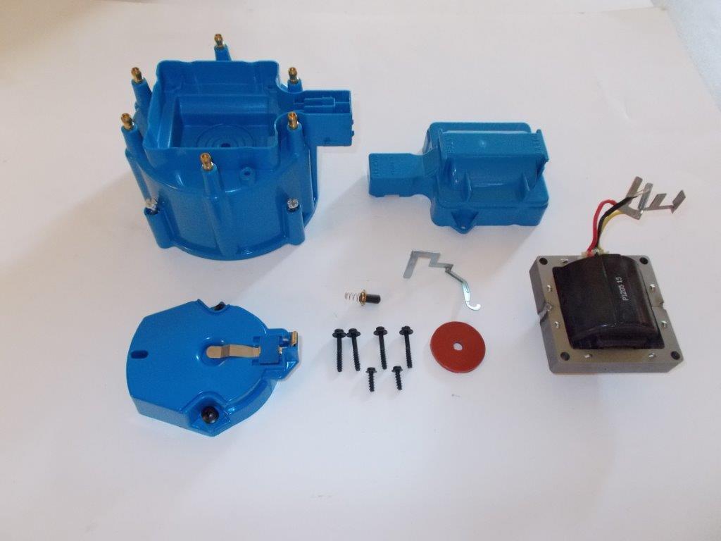 6 CYLINDER BLUE HEI Distributor Cap, Coil Cover & Rotor Kit & 65k Volt Coil V6