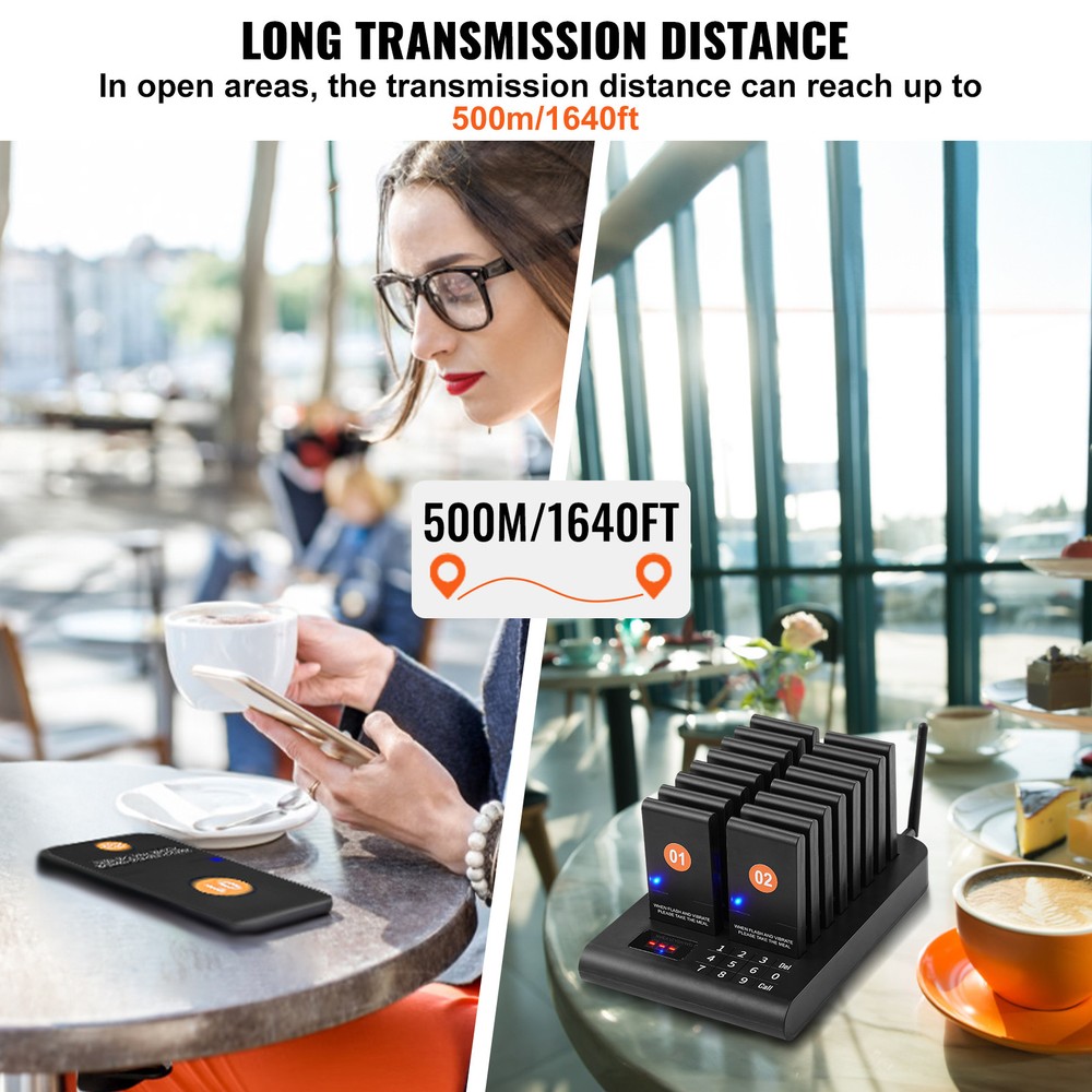 VEVOR Restaurant Wireless Pager System 16 Call Coasters Guest Queuing Calling
