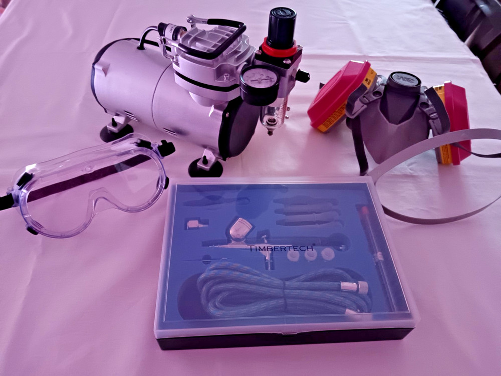 Timbertech Airbrush Compressor Set, Respirator Goggles Instructions, Quick Guide