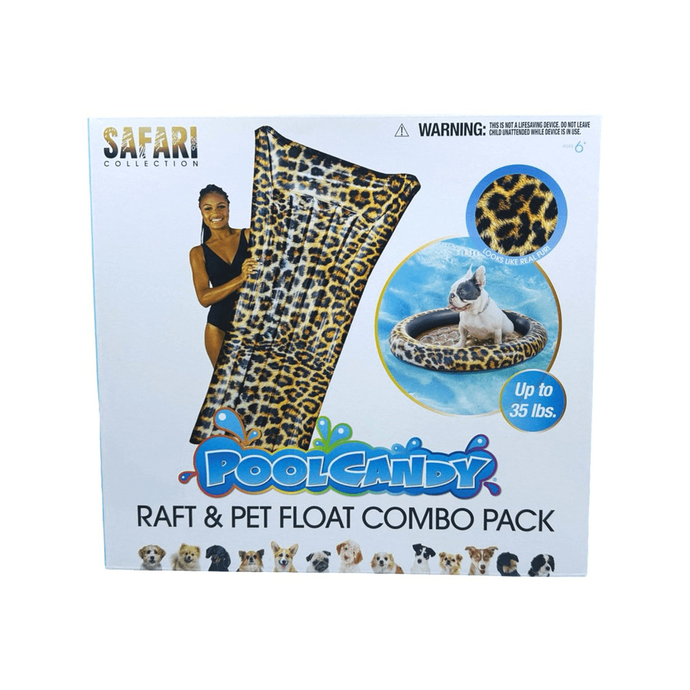 PoolCandy Raft & Pet Float Combo Pack Safari Collection Leopard Print Inflatable