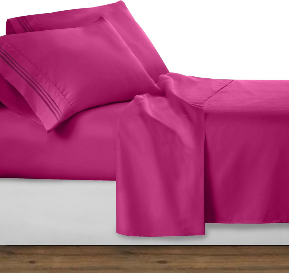 Queen 4PC Bed Sheets Set, Deep Pocket, Extra Soft Microfiber, Magenta