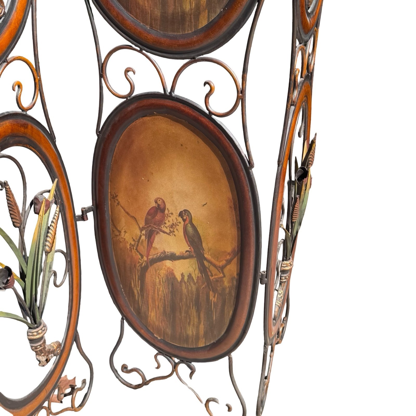 Tropical Parrots Decorative Iron Folding Screen Room Divider Painted Panel Birds