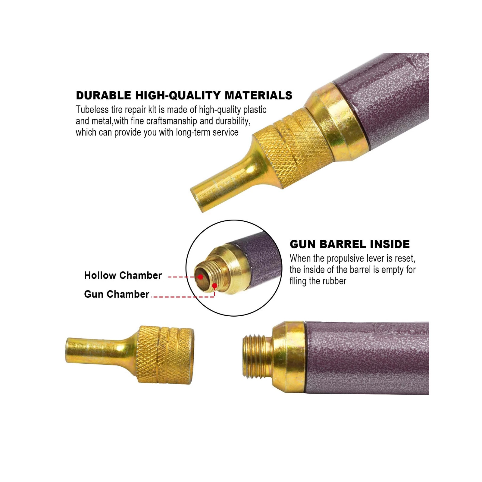 Tubeless Tire Gun Puncture Repair Kit Tire Patch Tool with Mushroom Plug Nozzle