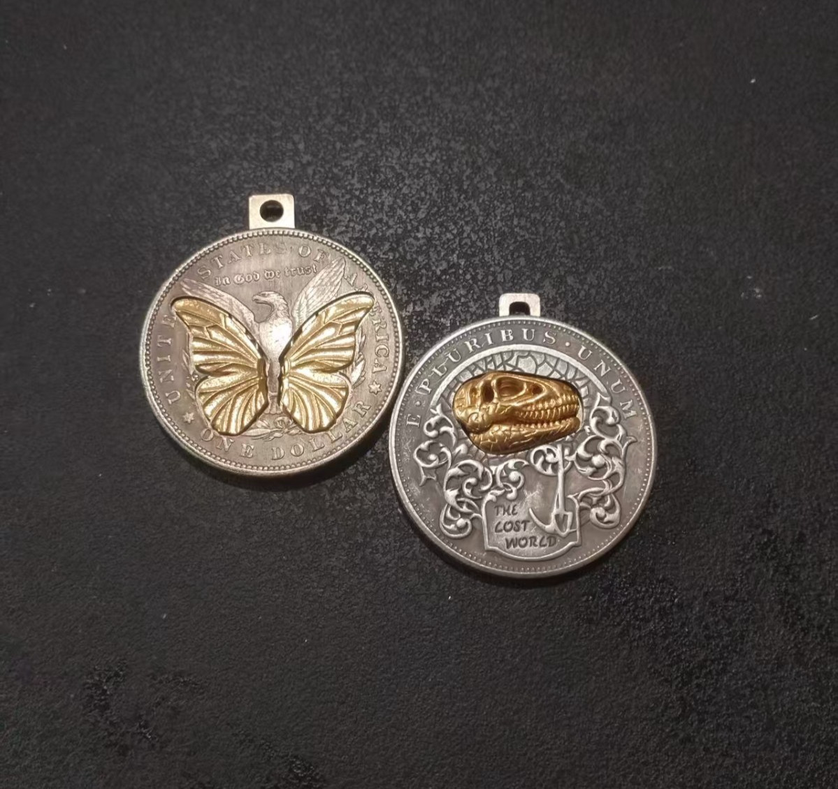 Movable Mechanism Gold Plated " Dinosaur Head"  and  " Butterfly" Amazing Hobo