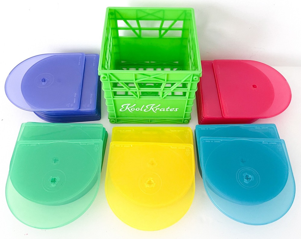 Disc Cases (42) Plastic Slim CD/DVD Clamshell Style | Multiple Colors + Crate