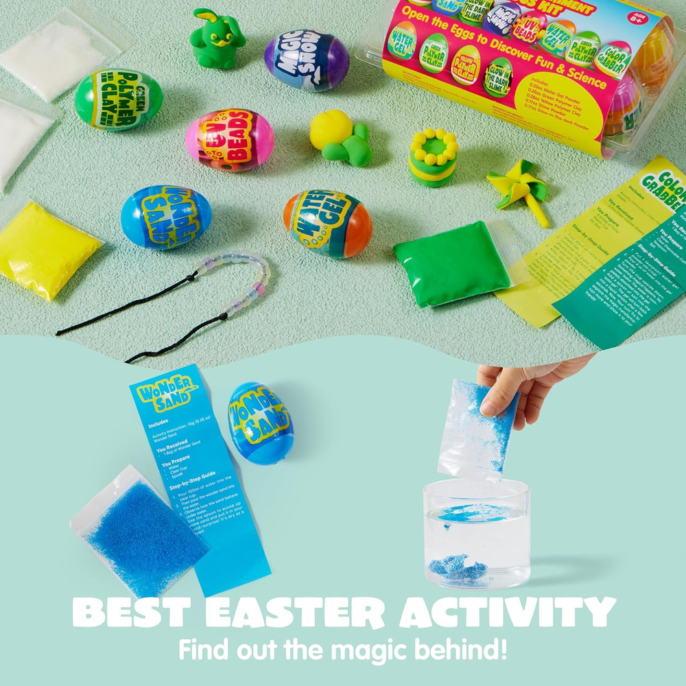 8 Pcs Easter Science Experiment Eggs, Colorful Eggs Prefilled with Science Ac...