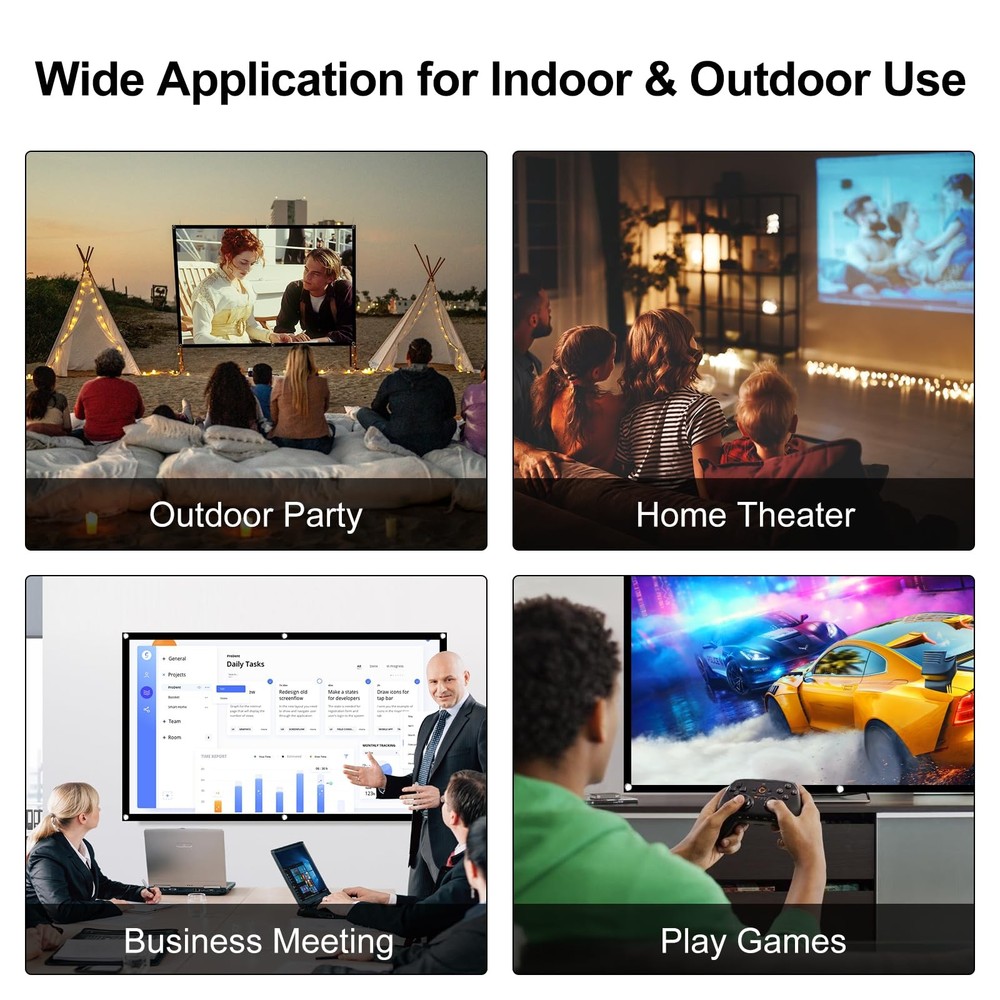 Projector Screen, 100 inch Projection Screen, 16:9 Foldable Portable Projecto...