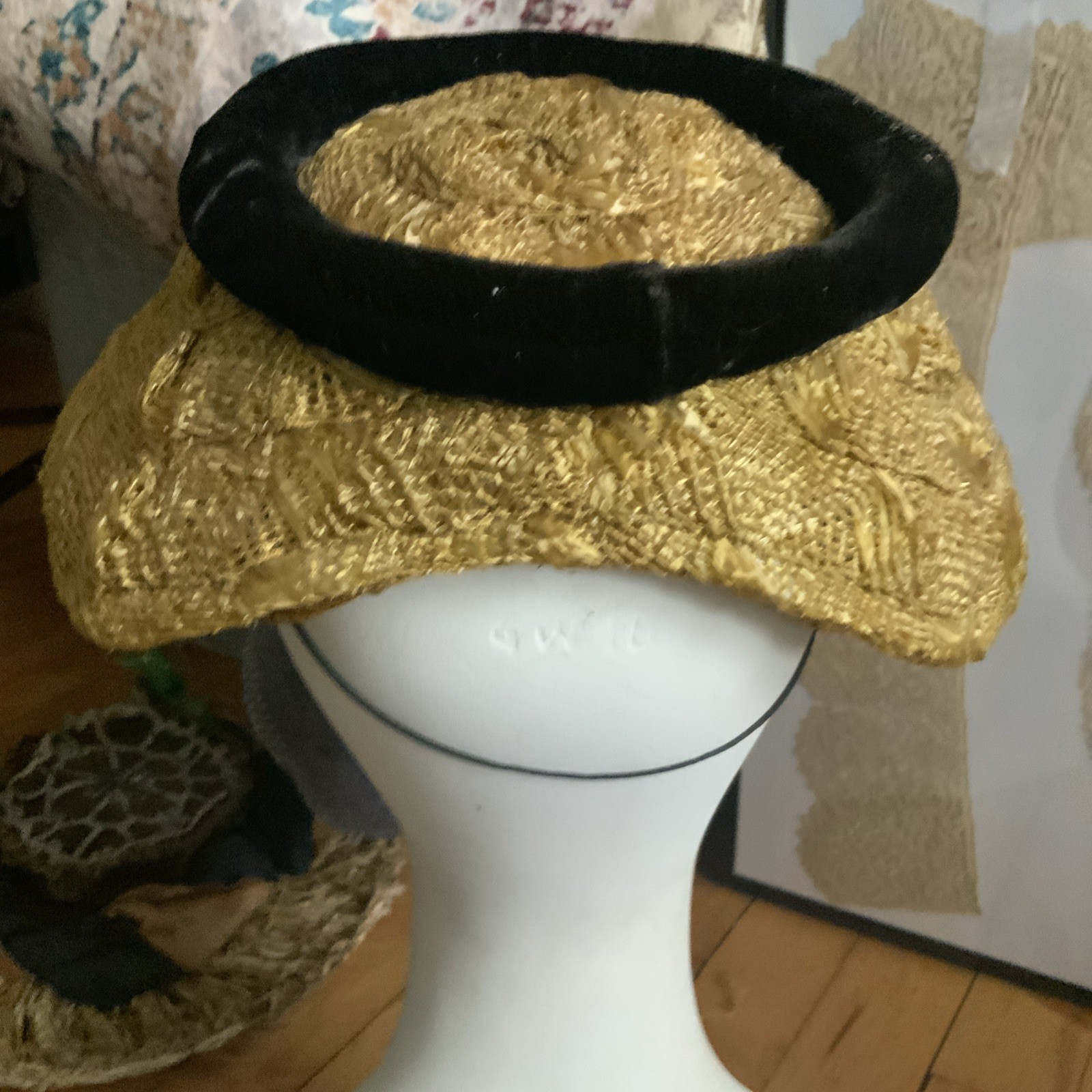 Vintage 1940s/50’s Hat In A Hat Possible Handmade Straw & Velvet Derby Church