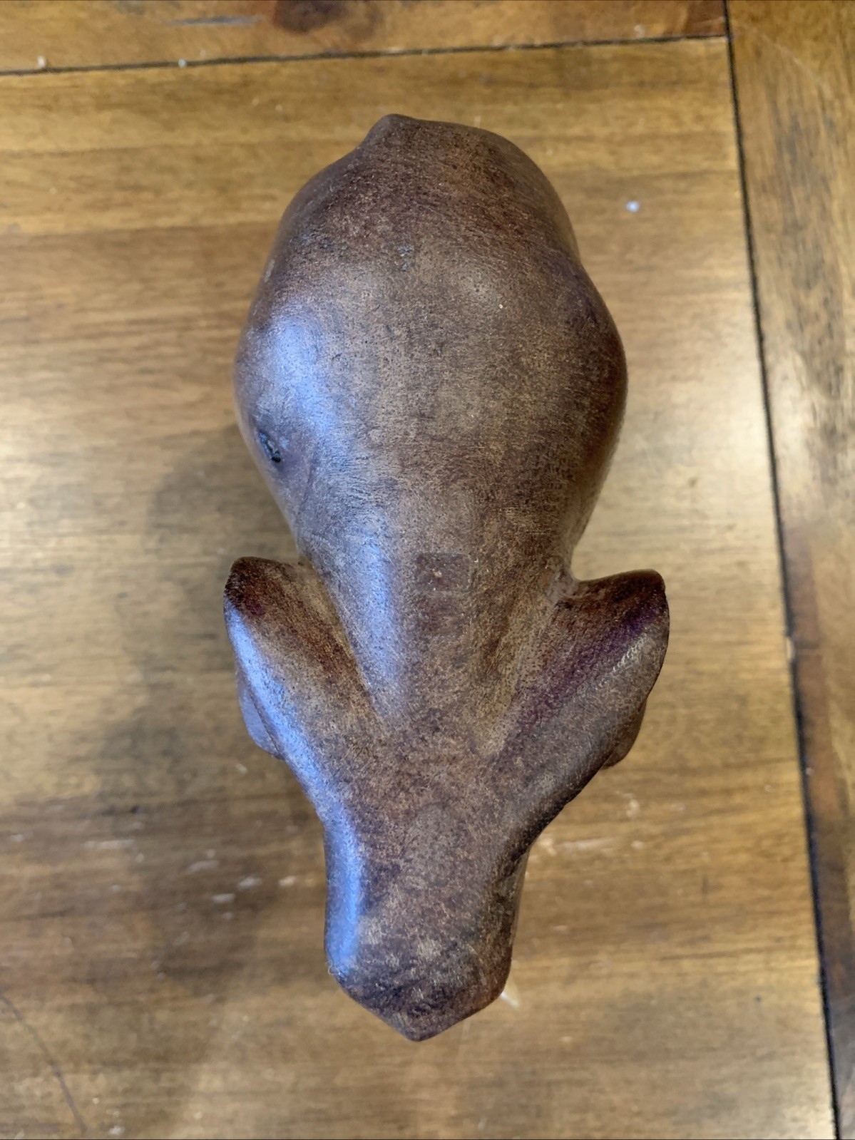 VINTAGE LARGE AFRICAN WOODEN ELEPHANT SCULPTURE Hand Carved ORIGINAL TUSKS