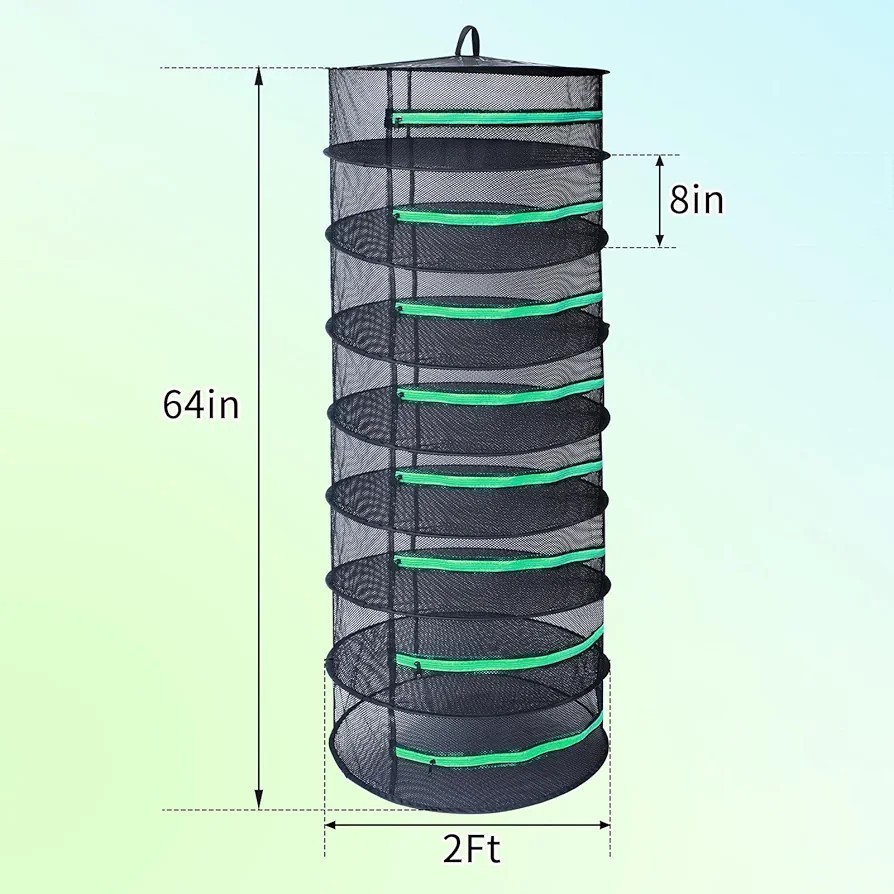 8 Layer Herb Drying Rack 2ft Diameter Plant Hanging Mesh Dry Net