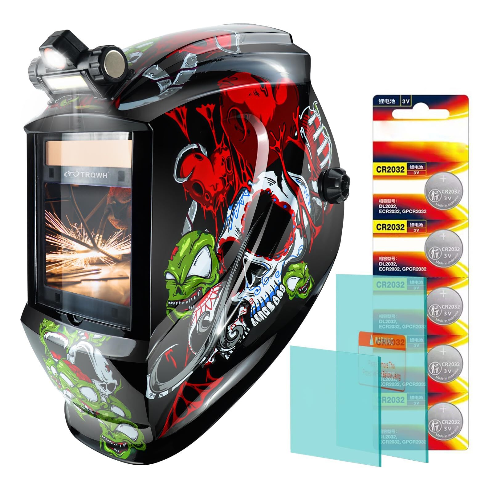 Auto Darkening Welding Helmet, True Color Large View, 4 Arc Sensor, LED Light