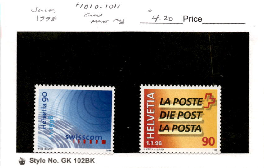 Switzerland, Postage Stamp, #1010-1011 Mint NH, 1998 (AB)