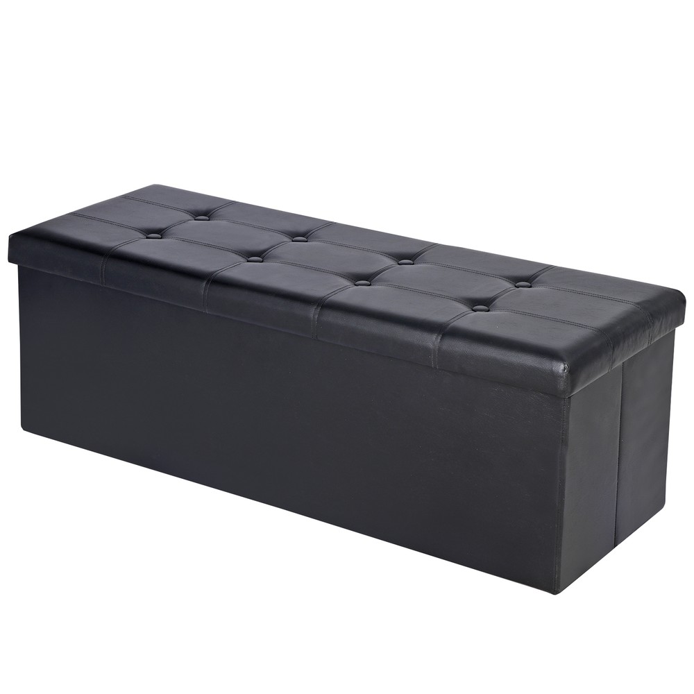 Black Folding Storage Ottoman Bench Storage Stools Footrest for Home Storage Use